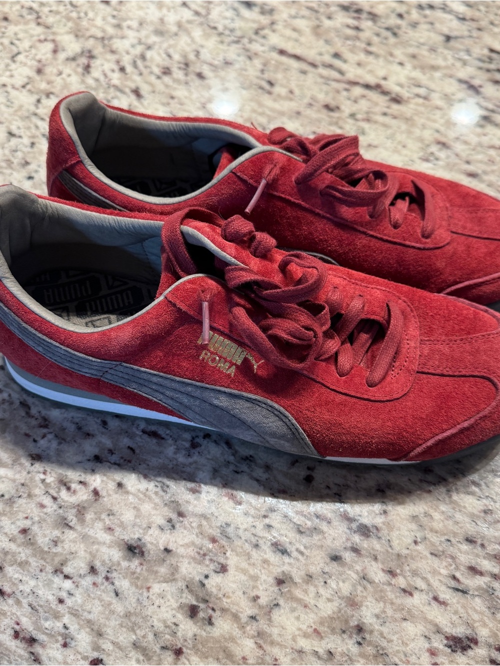 Puma Roma Suede Sneakers in Red with Gray Accent